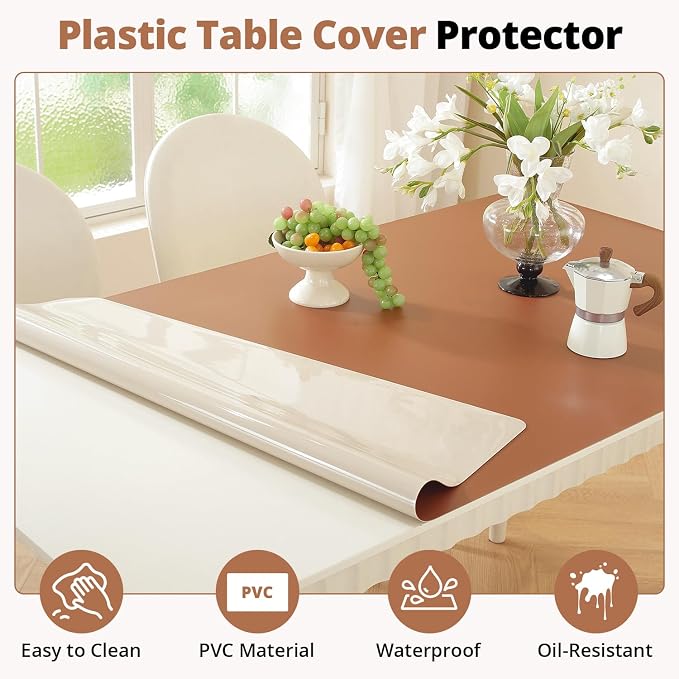 OstepDecor Brown Table Cover Protector 30 x 72 Inch, 1.5mm Thick Plastic Table - Image 4