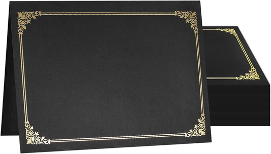 SUNEE Certificate Holders(Black, 50 Packs), Diploma Covers Gold Foil Border, for Letter Size 8.5x11 Certificates, Cardstock, Document Papers