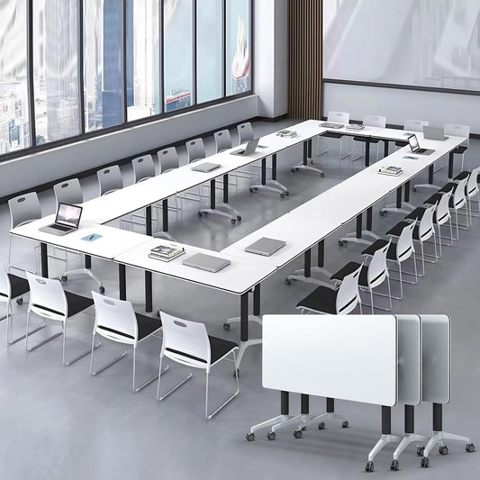 Conference Room Table with Flip-Top Design for Dynamic Meetings, Business Table Computer Desk with Heavy-Duty Frame,Foldable Seminar Meeting Tables for Home Office (2, E, 61IN)