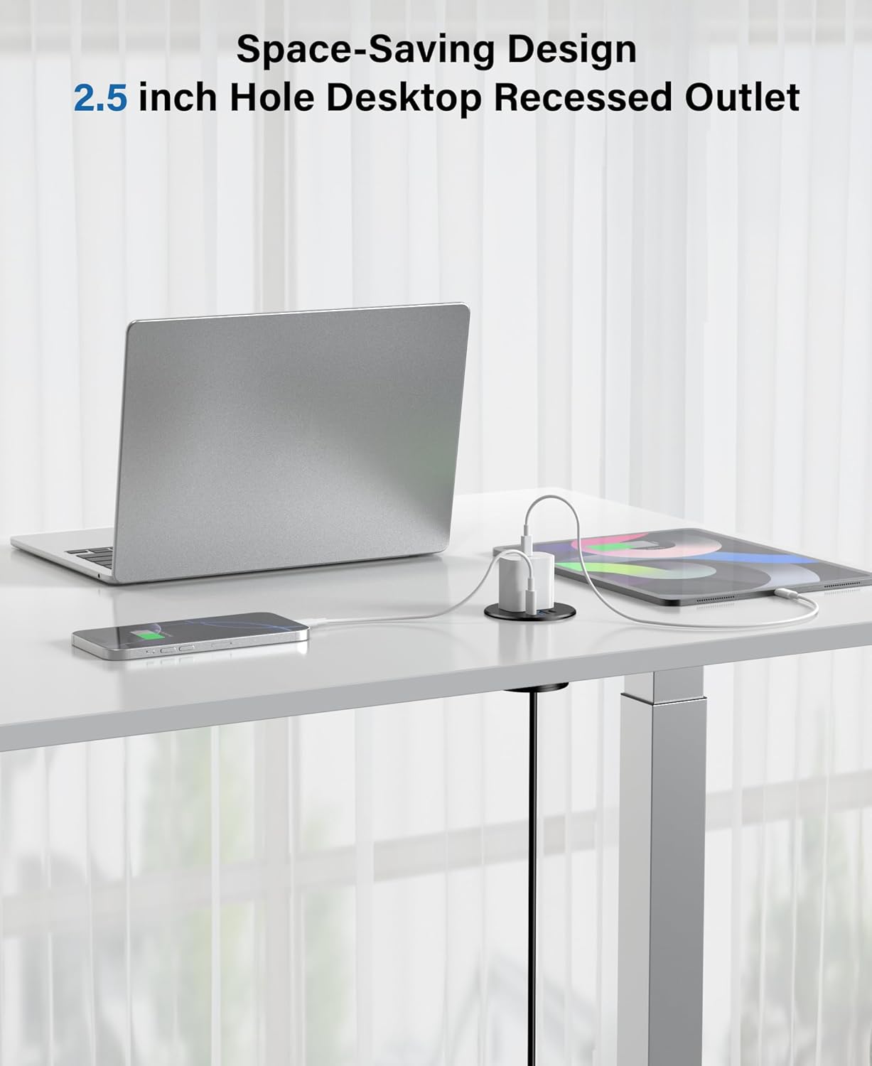 2.5 inch Power Grommet,20W USB-C Charging,1 Outlet with 2 USB C,1 USB Port,Furniture Flush Mount for Desktop,Recessed Power Strip,Workspace Essential Desk Outlet (Black, 6 FT)