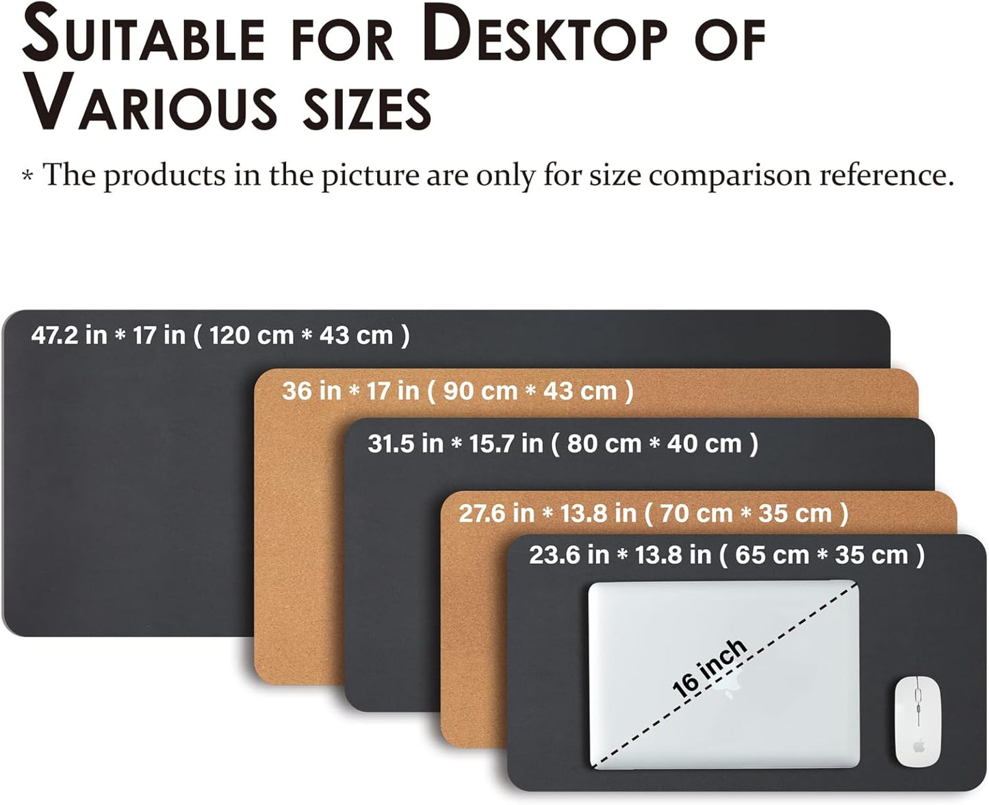 Large Cork Desk Mat - 47.2"x 17" Desk Pad for Office and Home - Ideal for Large Mouse Pad and Desk Mats on Top of Desks(Black)
