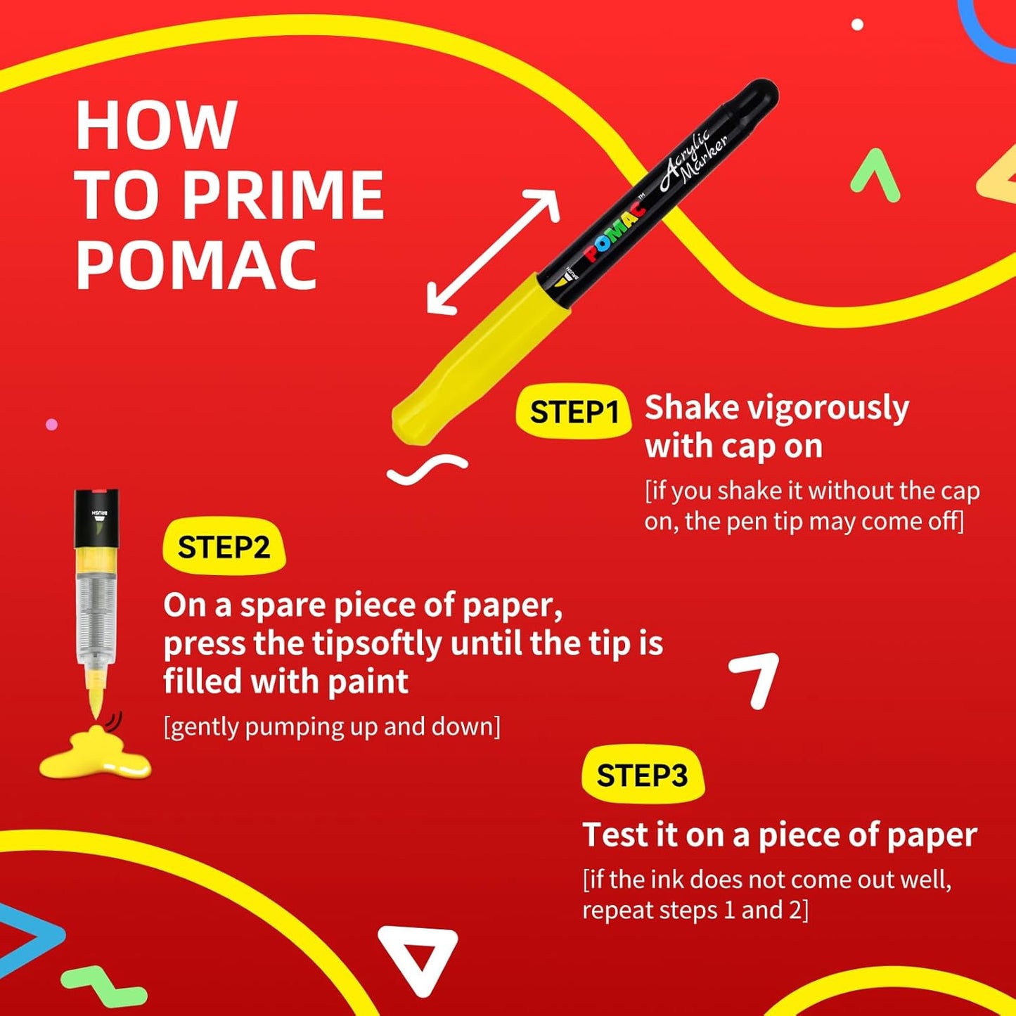POMAC 60 Colors Acrylic Paint Markers, Water-Based Acrylic Pens Brush Tip, Art Drawing Liquid Paint Pens for Fabric, Canvas, Rock, Glass, Wood, Paper, DIY Crafts and Art Supplies