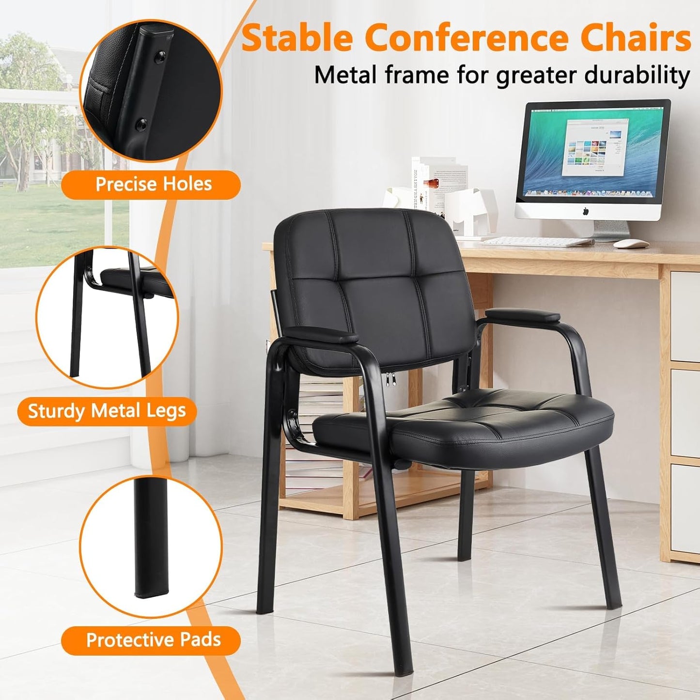 CLATINA Waiting Room Guest Chair with Bonded Leather Padded Arm Rest for Office Reception and Conference Desk Black 8 Pack