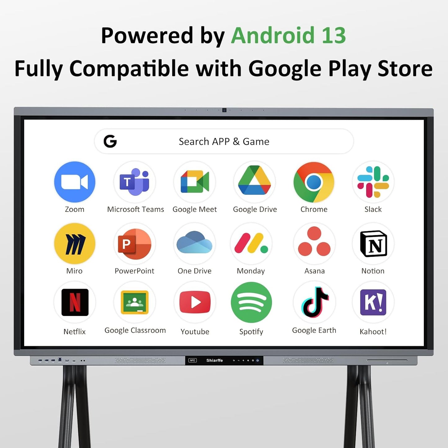 Shiarffe R9 4K 75" Smart Board, Flagship CPU 16 GB RAM + 256 GB ROM, Compatible with Google Play Store, OTA Software Updates, Smartboard for Classroom Office Hybrid Work