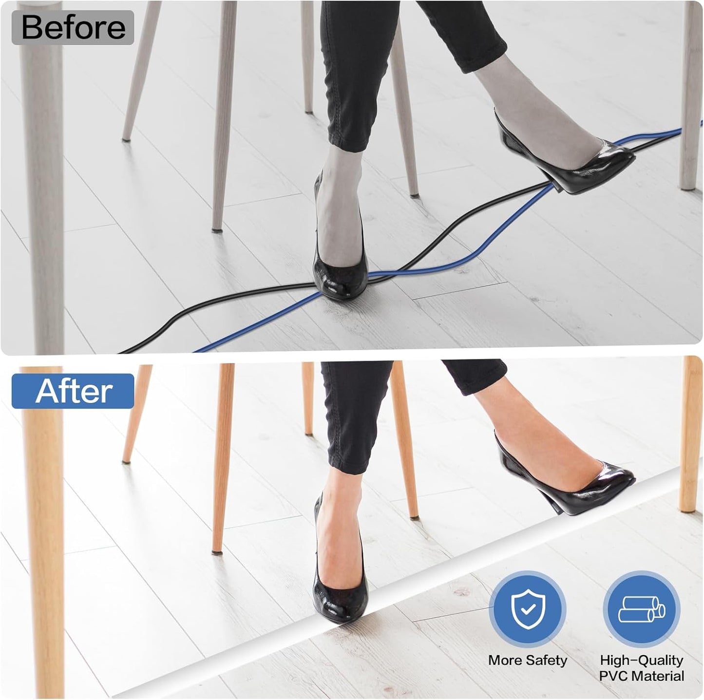 Floor Cord Cover Self Adhesive Cord Hider Floor Extension Cord Covers for Floor Power Cord Protector Cable Management Prevent Cable Trips Cable Cavity 0.59" W x 0.31" H (White, 10Ft)
