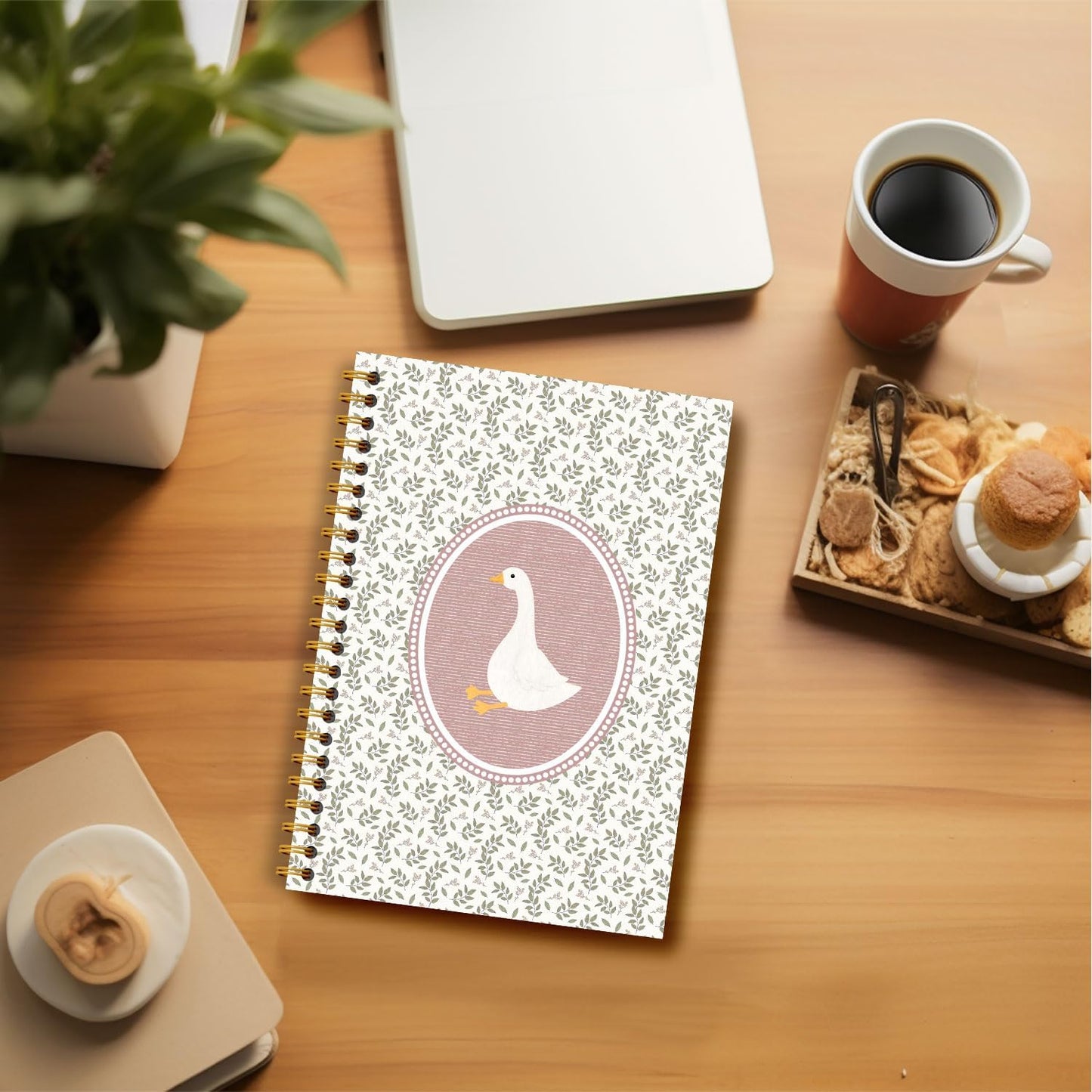 Pink Vintage Goose Notebook, Cottagecore Botanical Goose Journal, Aesthetic Farm Animal Journal, Animal Lover Gifts Hardcover Spiral Notebooks 5.5x8.3 Inch