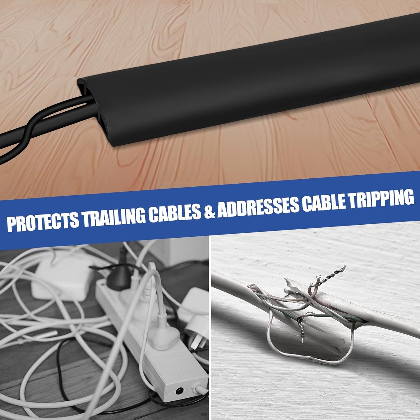Floor Cord Cover Self Adhesive Cord Hider,10FT Cable Management, Extension Strip Protector for Wires, Prevent Cable Trips for Offices, Gyms, Exhibitions Cavity:0.39"(W) x 0.27"(H) Black