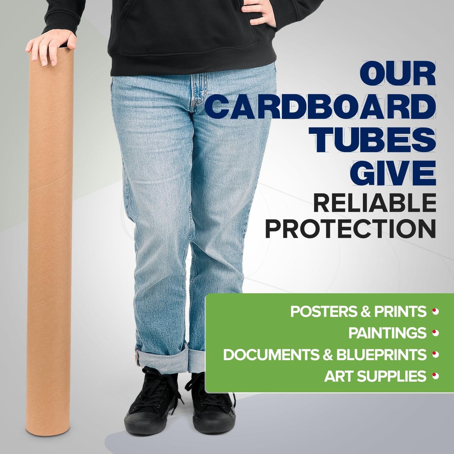 4" x 36" Reinforced Kraft Paper Mailing Tubes, Pack of 4 Tubes with 2 Caps Each – USPS Approved Poster Tube – Made in USA Cardboard Tube for Shipping and Storing Posters, Prints, Artwork, or Documents