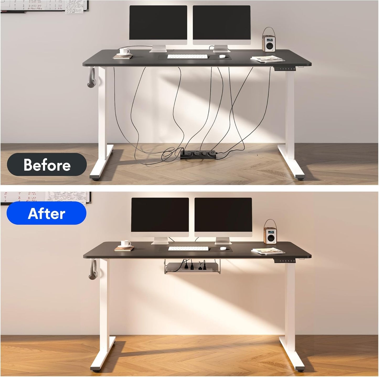FLEXISPOT EN2 Whole-Piece Standing Desk with Clamp Power Strip, 48 x 30 Electric Stand Up Height Adjustable Desk with Cable Management (Black Frame + 48" Black Top, 2 Packages)