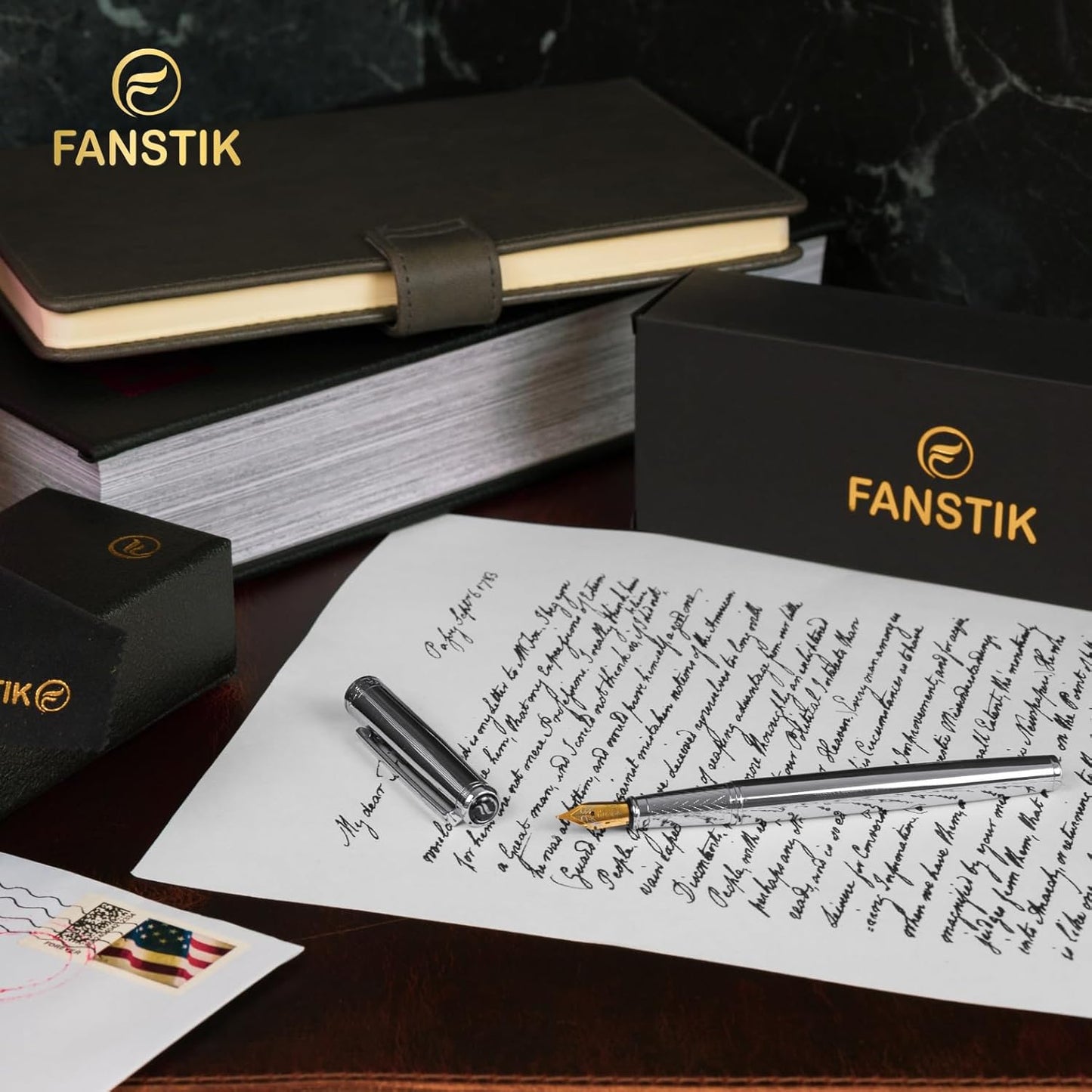 Customized Silver Luxury fountain pen (Made In USA) fancy gift set for women, Real 24K Gold Plating, Professional executive pen gift set for men (Lux Custom-fountain Silver)
