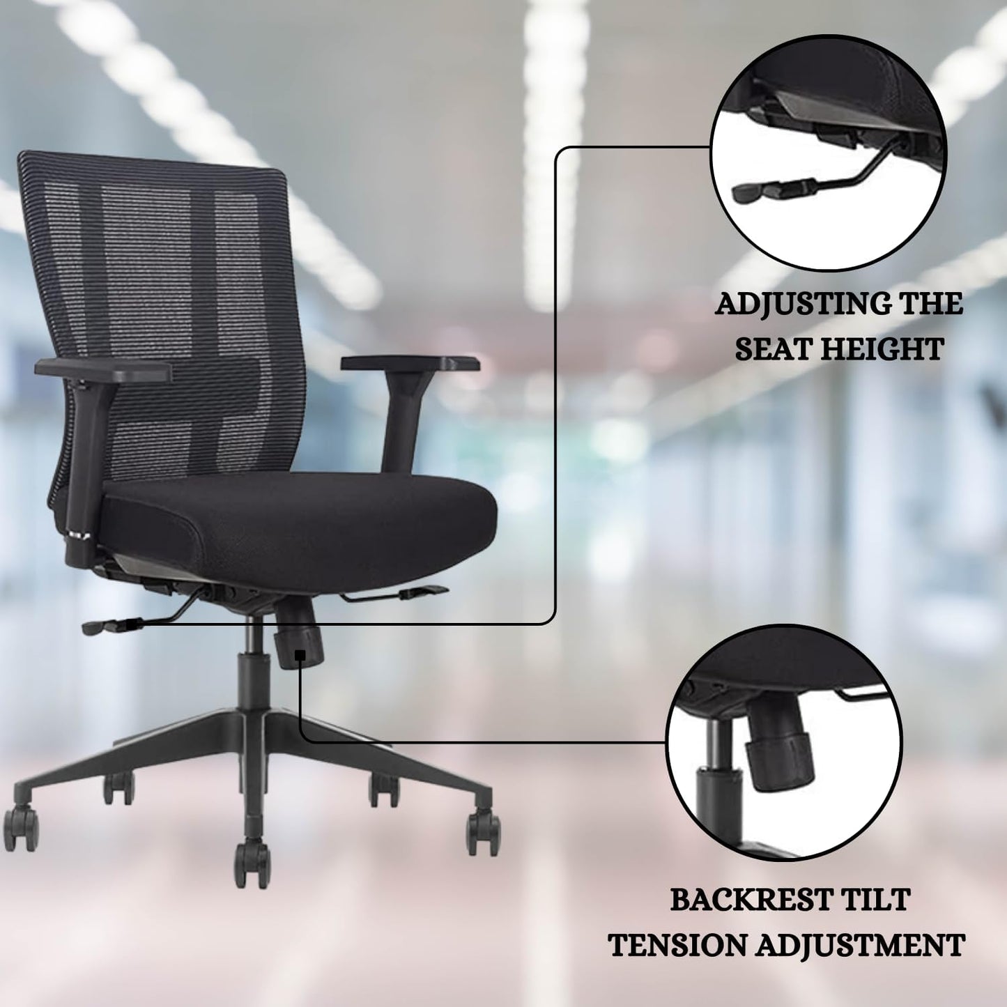 Bitchair Ergonomic Mesh Conference Room Chair - Adj Lumbar Support Computer Desk Chair with Height Adjustable Arms - Seat Depth Adjustable Home Office Chair - (Black) (Pack of 1)