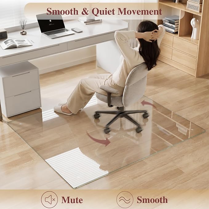 Tempered Glass Chair Mat, 4 Non‑Slip Pads, Smooth Glide & Easy Clean, Carpet - Image 4