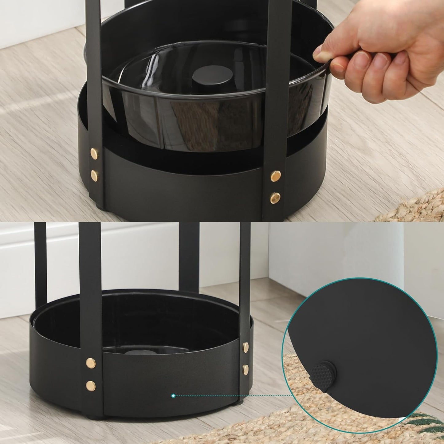 SONGMICS Umbrella Stand, Steel Round Umbrella Holder Rack, 6.9 x 6.9 x 19.3 Inches, with Detachable Drip Tray, for Entryway, Office, Stable, Assembly Required, Matte Black ULUC029B01