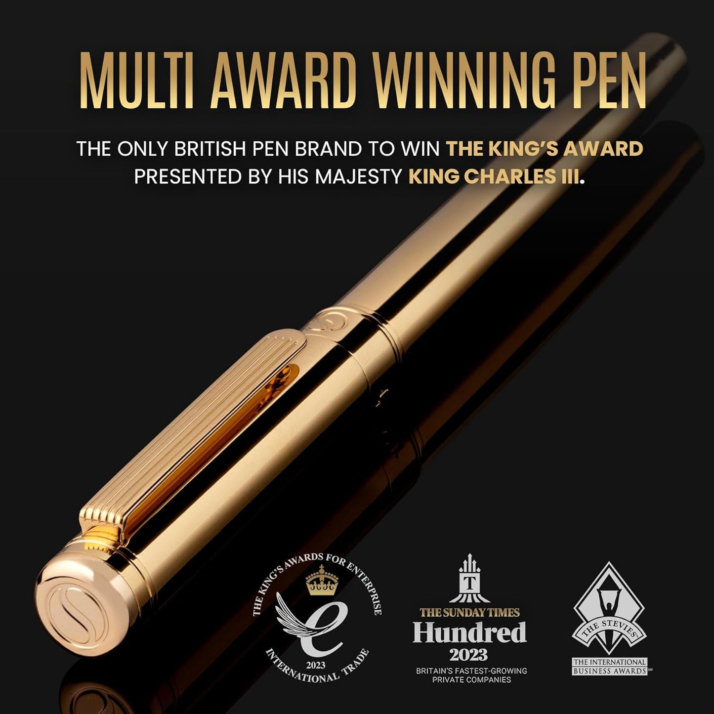 Scriveiner Gold Rollerball Pen - Stunning Luxury Pen, Real Gold Plating, Schmidt Ink Refill, Best Roller Ball Pen Gift Set for Men & Women, Professional, Executive Office, Nice Pens
