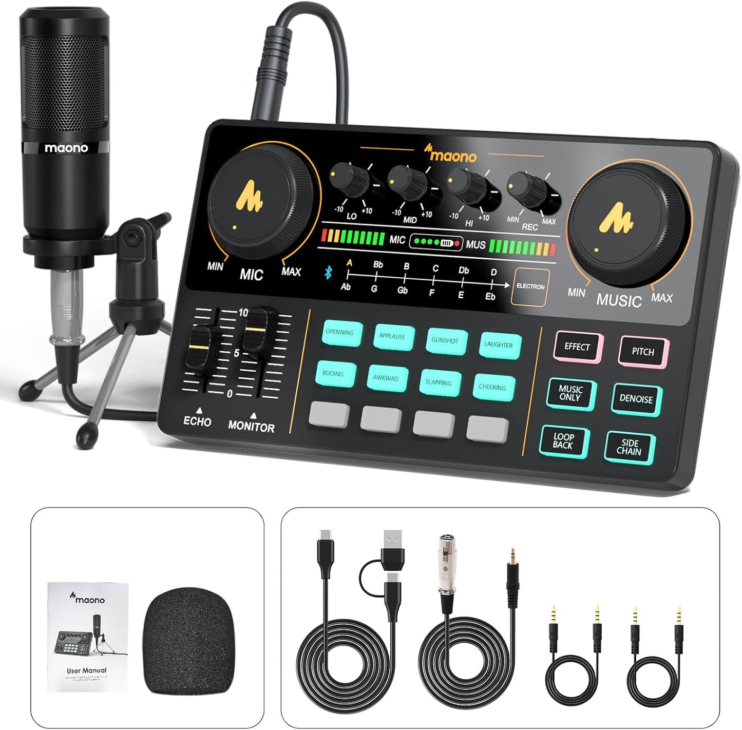 MAONO MaonoCaster Lite AU-AM200-S1 All-in-One Podcast Equipment Set with 3.5mm Microphone for Live Streaming, Podcast Recording, PC, Smartphone