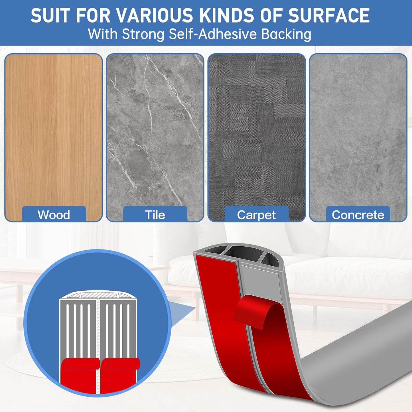 Floor Cord Cover Self Adhesive Cord Hider Floor Extension Cord Covers for Floor Power Cord Protector Cable Management Prevent Cable Trips Cable Cavity 0.59" W x 0.31" H (Grey, 10Ft)