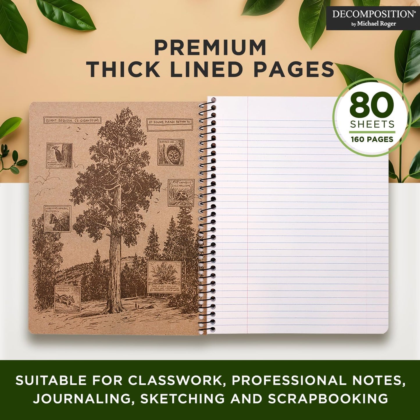 Decomposition Screech Owls College Ruled Spiral Notebook - 9.75 x 7.5 Journal with 160 Lined Pages - 100% Recycled Paper - Cute Notebooks for School Supplies, Home & Office - Made in USA