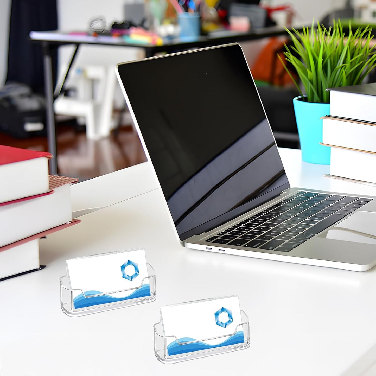 Mototo Acrylic Business Card Holder for Desk, 20 Pack Plastic Business Card Display Clear Business Card Holder Desktop Cards Stand for Home Office Exhibition Desk Table, Fits 30-50 Business Cards