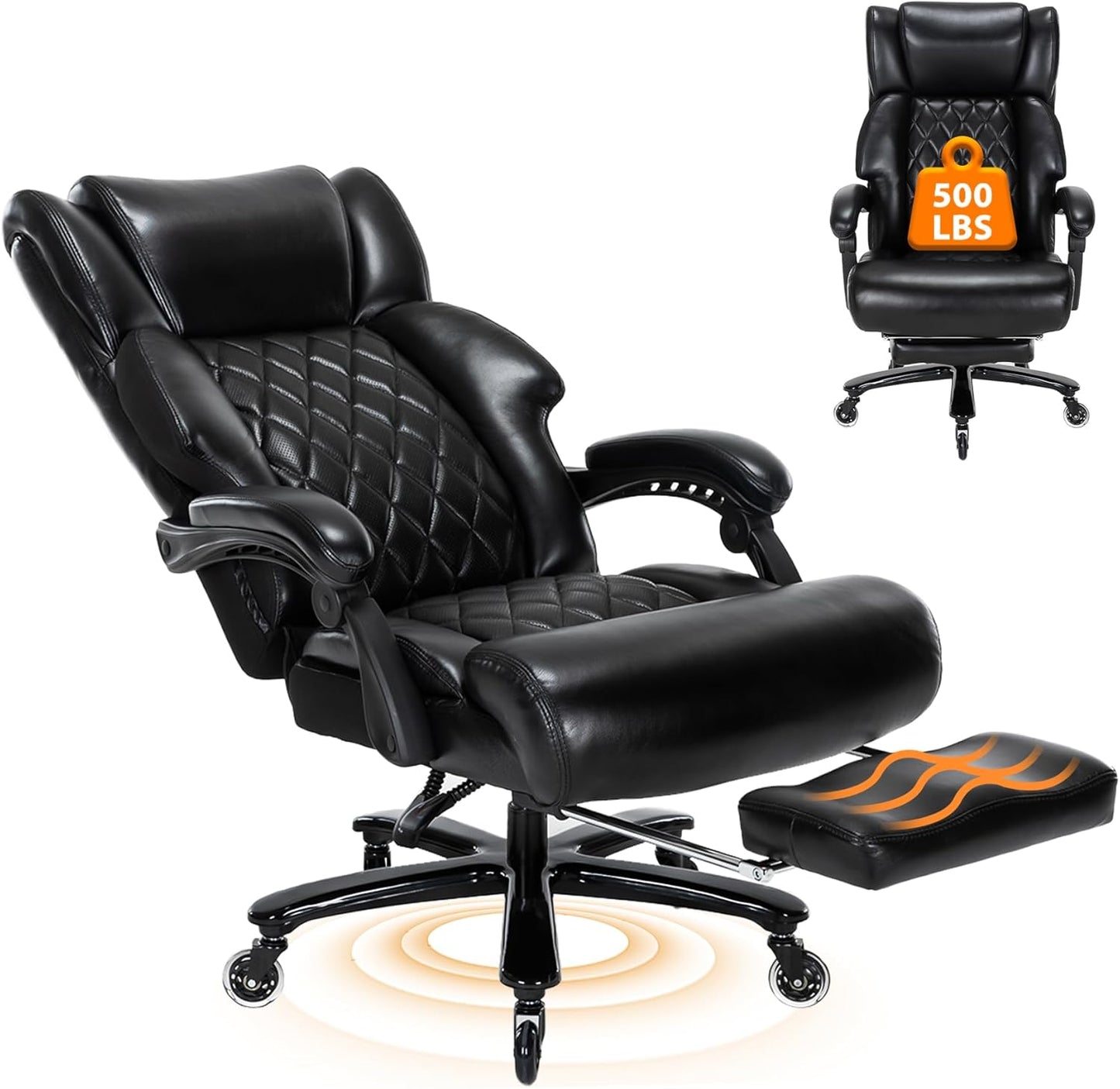 500 LBS Big and Tall Office Chair with Foot Rest High Back Recline Ergonomic Chair for Heavy People, Executive Office Chair Comfortable for Home Office, Large Computer Desk Chair Black