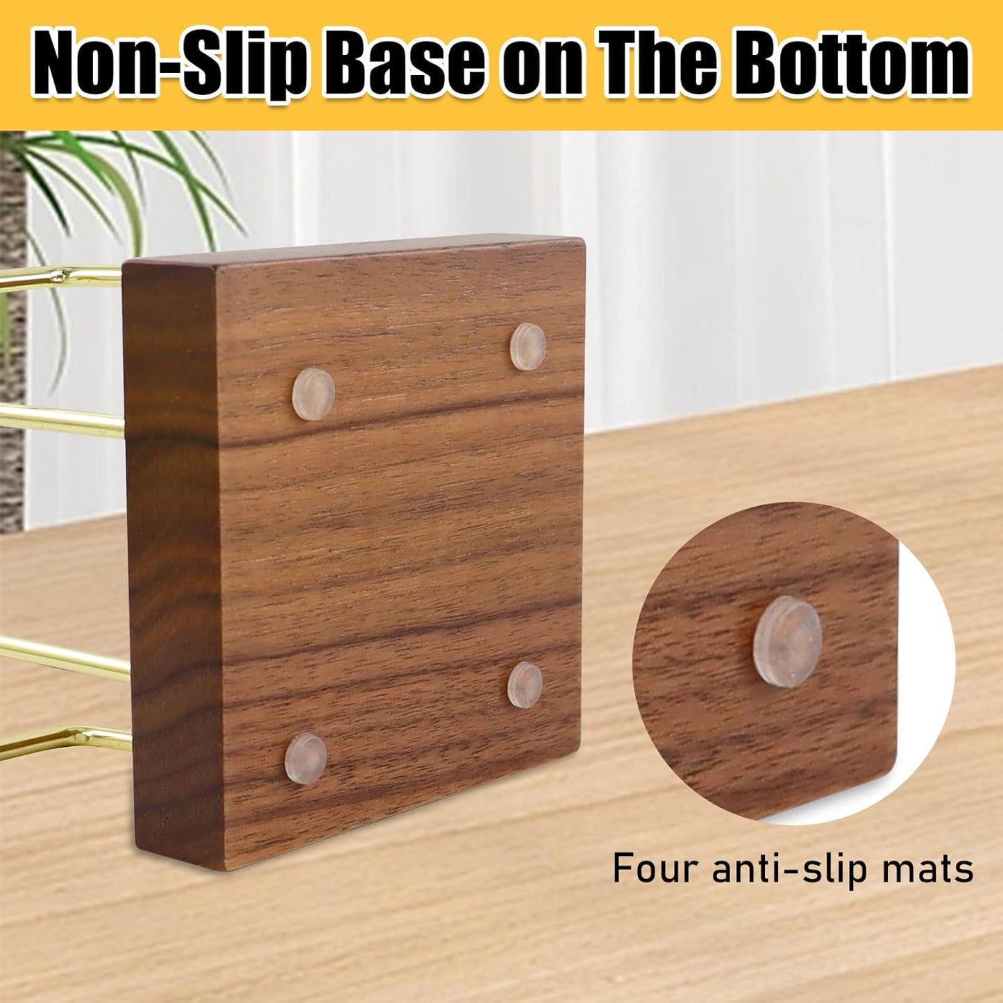 Buqoo Sticky Note Holder, Walnu Wood and Gold Metal Wire Self Stick Note Pad Holder Dispenser for School Home Office Desk Accessories Supplies