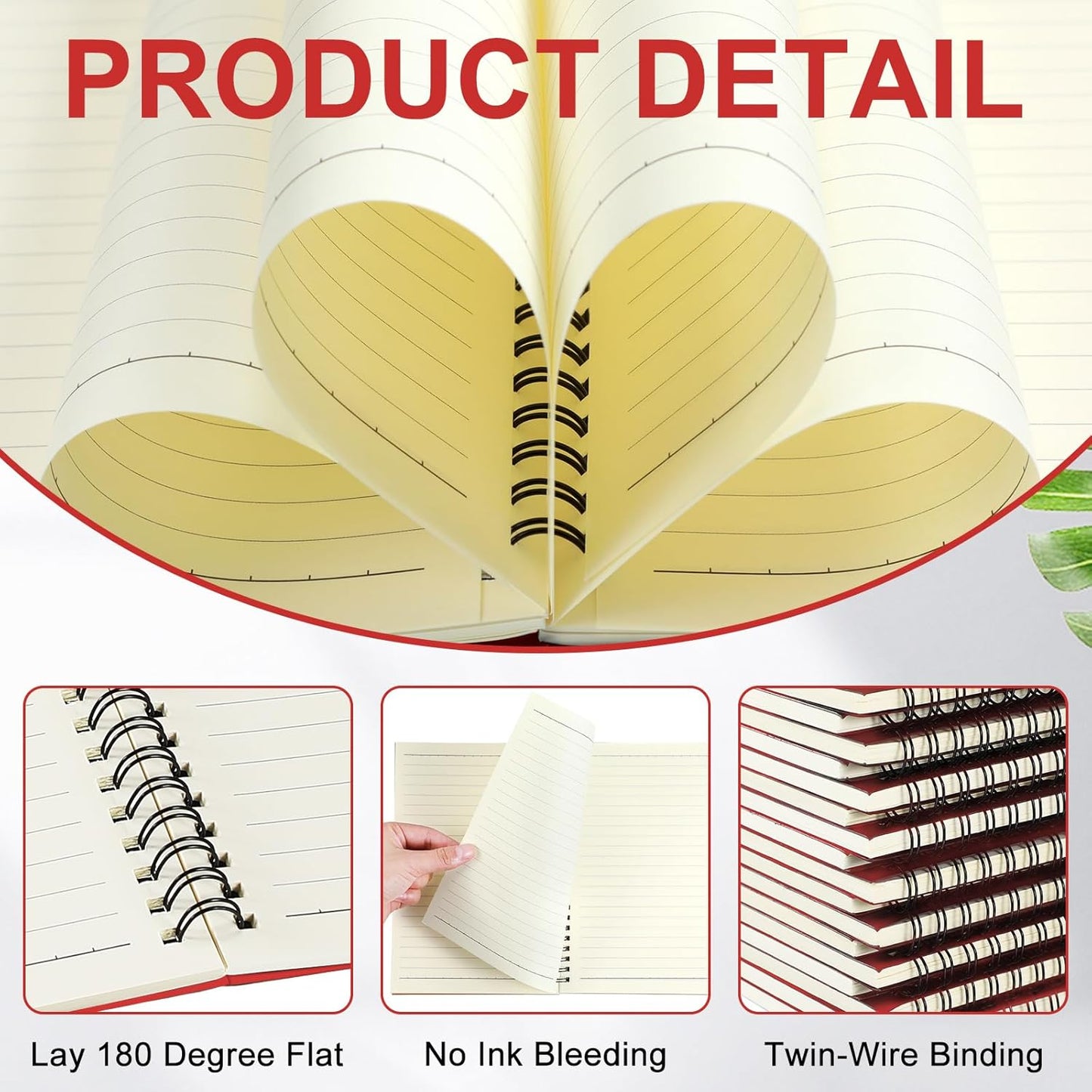 Yahenda Spiral Notebook Bulk A5 Journal Lined 8.3'' x 5.5'' Writing Composition Paper Small Notepad Subject Notebook for Students Office Business Back to School Supplies(Red,72 Pcs)