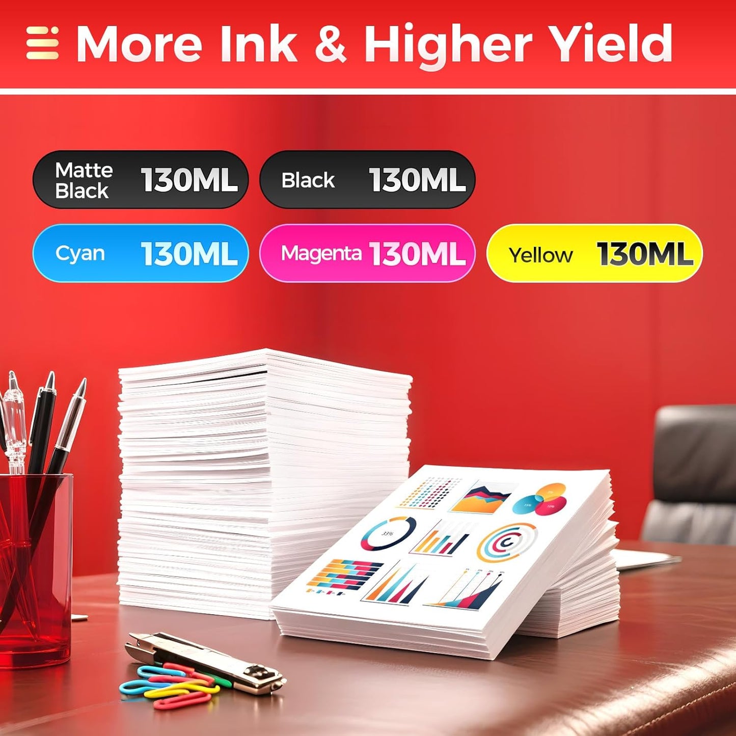 PFI-107 Ink Tank Set 5-Pack 130ml High Capacity Replacement for Canon PFI-107 PFI107 Ink Cartridges Compatible with Canon Color imagePROGRAF iPF670 iPF680 iPF685 iPF770 iPF780 iPF785 Inkjet Printer