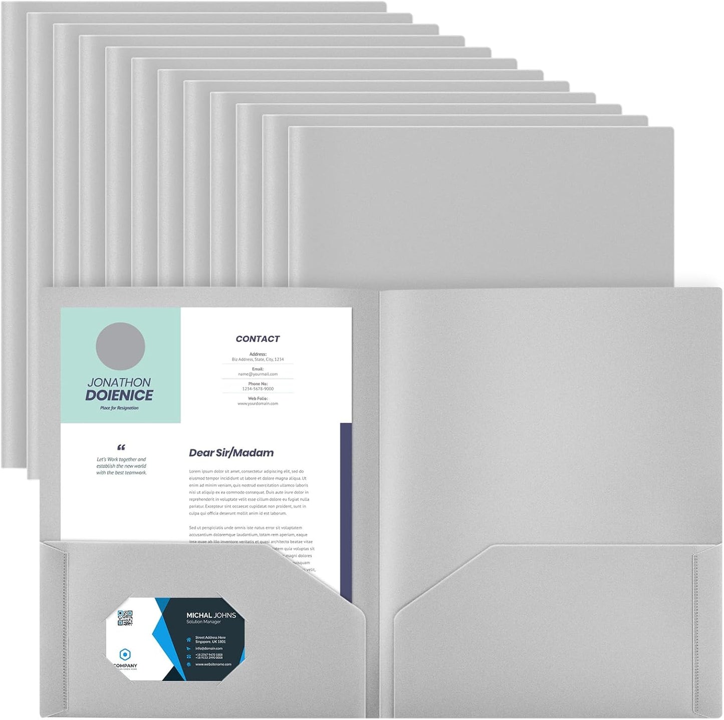Gueevin 24 Pcs Plastic Folders with Pockets, Back to School Two Pocket Folder Fit Letter Size, Heavy Duty School Business Card Holder for Home Office, 11. 61 x 9. 45 Inches (Gray)