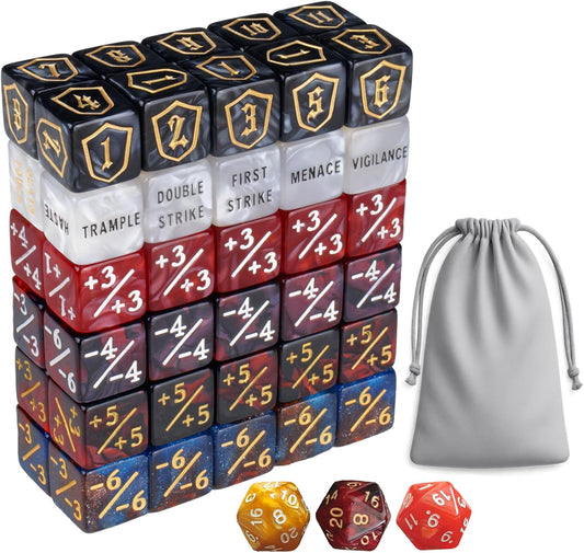 63 Pieces MTG Dice Counters Bulk Ability Keywords MTG Tokens Shield Life Counter 6 Sided Dice Set for MTG,TCG,Cards Gaming Accessories