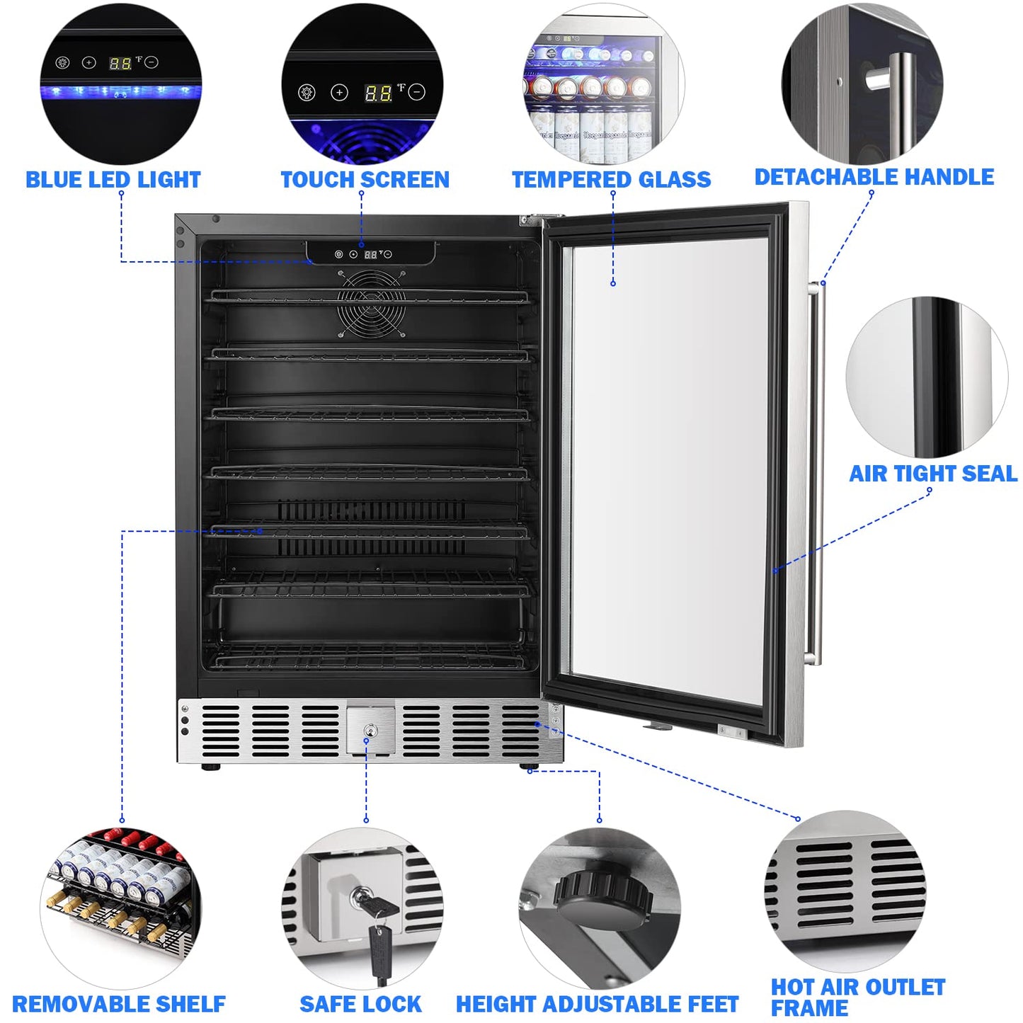 COWSAR Wine Cooler Refrige ETL Approved 24inch Wine Fridge Freestanding or Built-in Wine Refrigerator 5.1Cu.Ft Wine Fridge Under Counter Stainless Steel Wine and Beverage Refrigerator with Glass Door