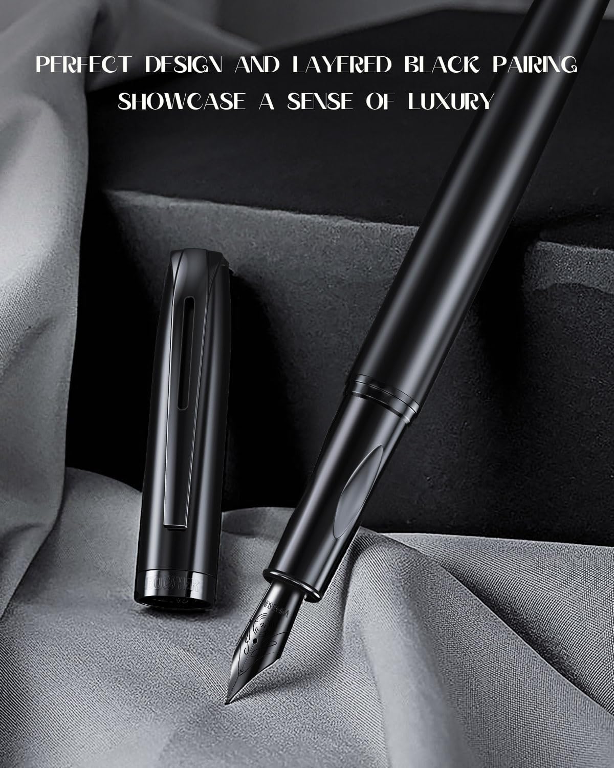 samurai Fountain Pen Set,Hand Polished Medium Nib,Calligraphy Nib(Bent Nib),Includes 8 Ink Cartridges,Ink Refill Converter*2 And Gift Box,Best Pen Gift Set for Men & Women（Black ）