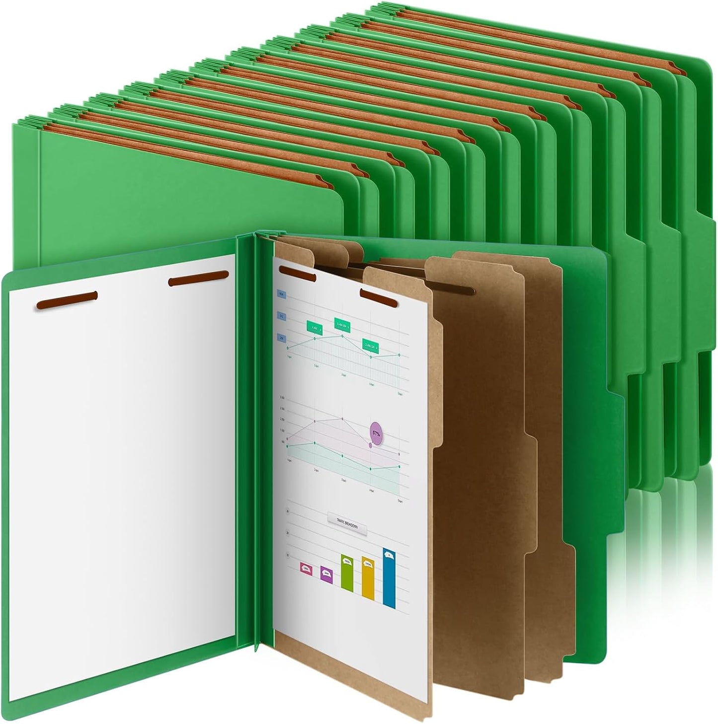 36 Pcs Classification Folders Letter Size, 3 Divider Pressboard File Folder with Fasteners, Expanding File Organizer Bulk for Teachers, Clergy, Office, Church, Christmas Donations (Green)