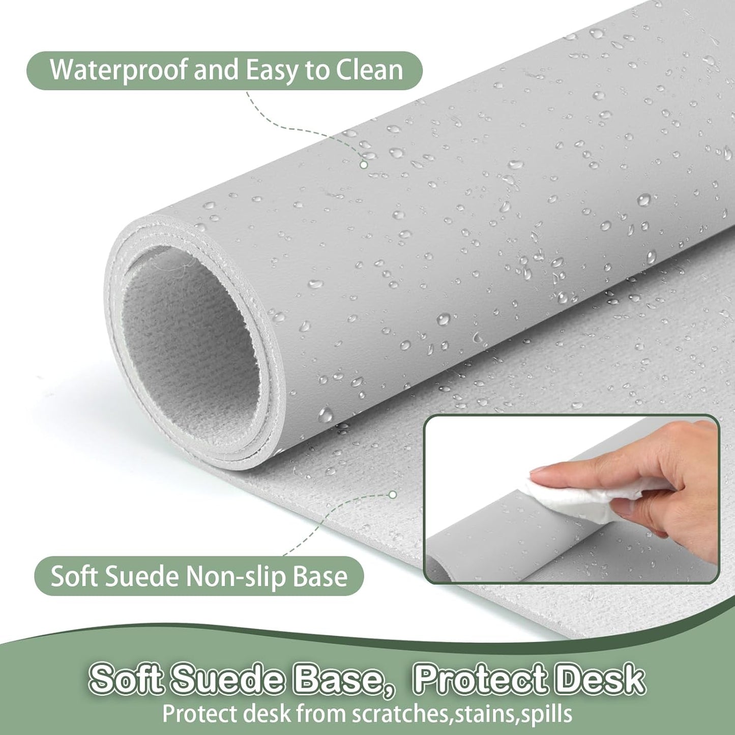 Boutilon Leather Desk Pad Protector,Non-Slip Mouse Pad,Laptop Desk Pad,Office Mouse Mat,Waterproof Leather Desk Blotter,Desk Writing Pad for Office and Home (L-Grey,35"x 17")