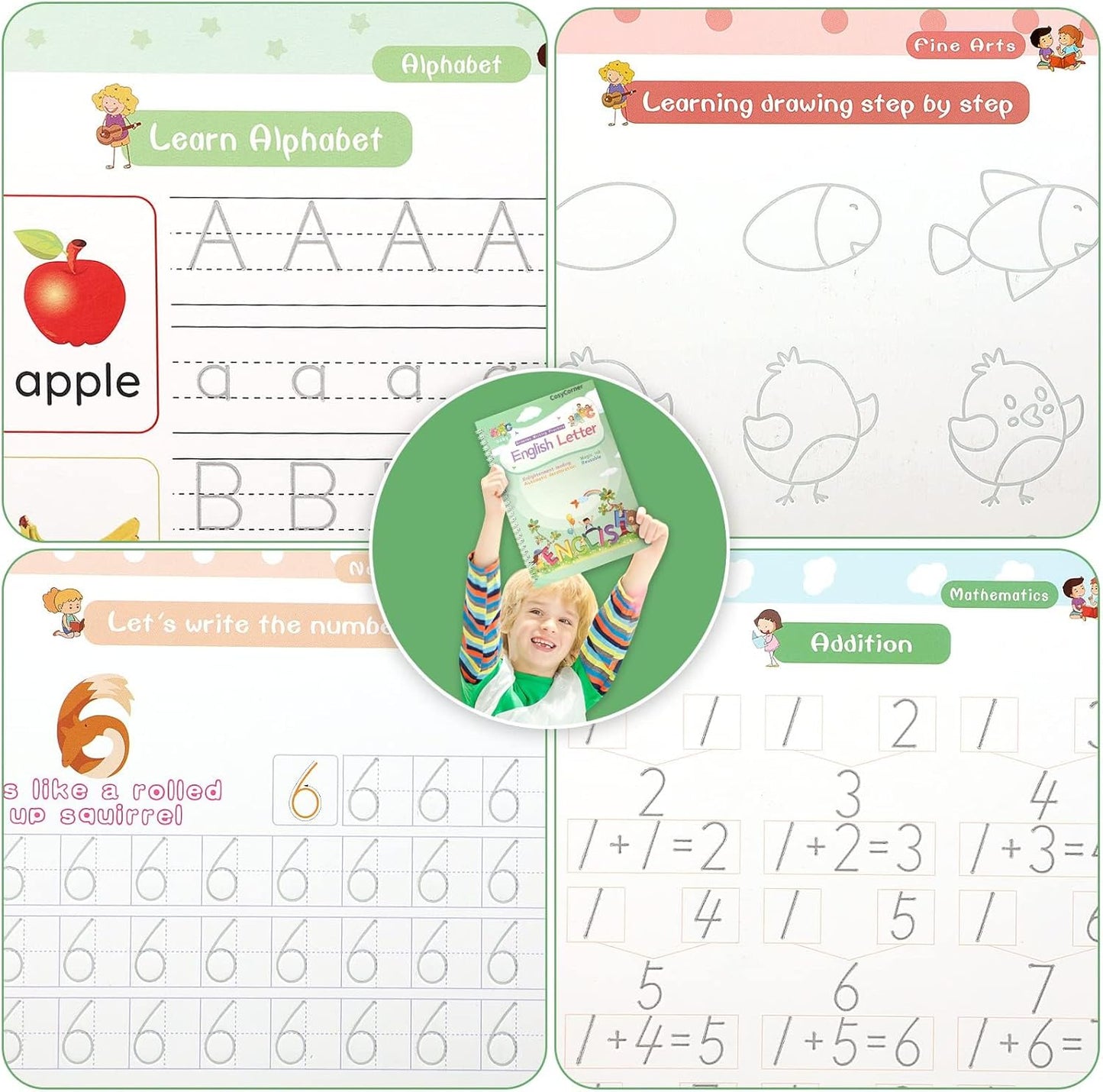 Magic Ink Copybooks for Kids Reusable Handwriting Workbooks for Preschools Grooves Template Design and Handwriting Aid (5)