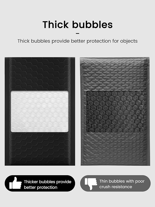 GSSUSA Black Bubble Mailers 4x8 Inches 50 Pack, Usable Size 4X7" Bubble - Image 4