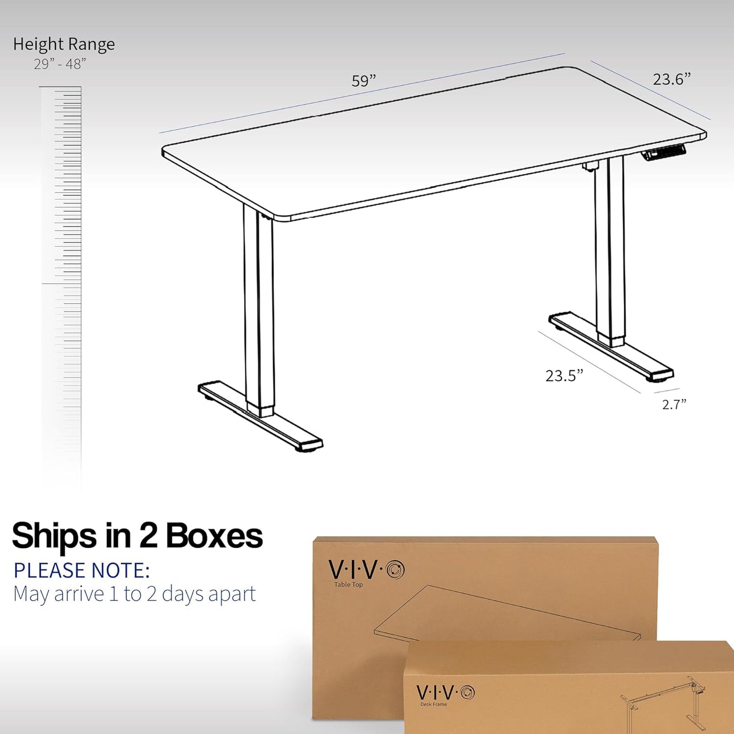 VIVO Electric 60 x 24 in Standing Desk, Memory Height Adjustment, 1B Series, One-Piece Dark Gray Top, Gray Frame, DESK-KIT-1G6G