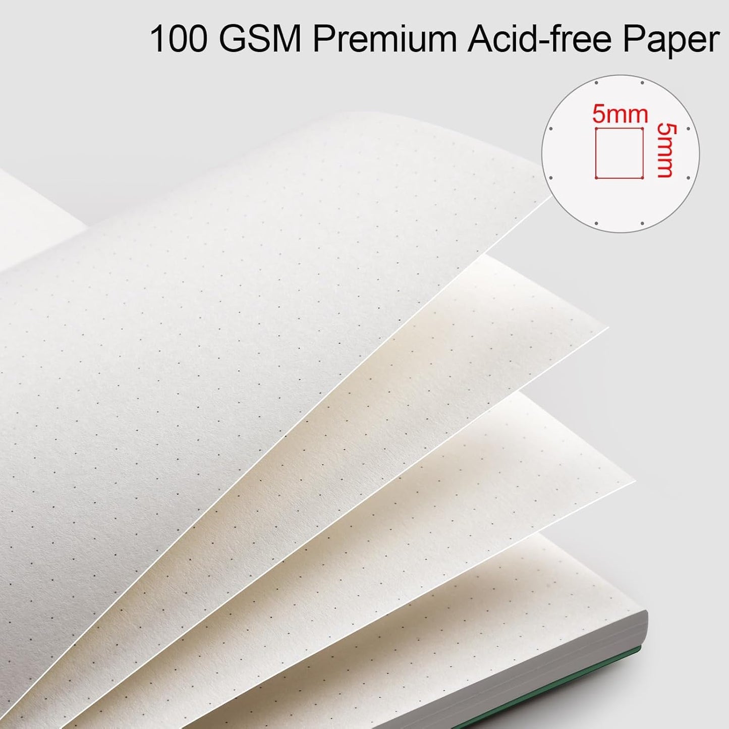 AHGXG Bullet Dotted Journal - Dot Grid Spiral Notebook A5, 160 Pages, 100 GSM Thick Paper, Waterproof Plastic Cover Journals for Bullet Journaling, Sketching, 5.7" x 8.3", Green