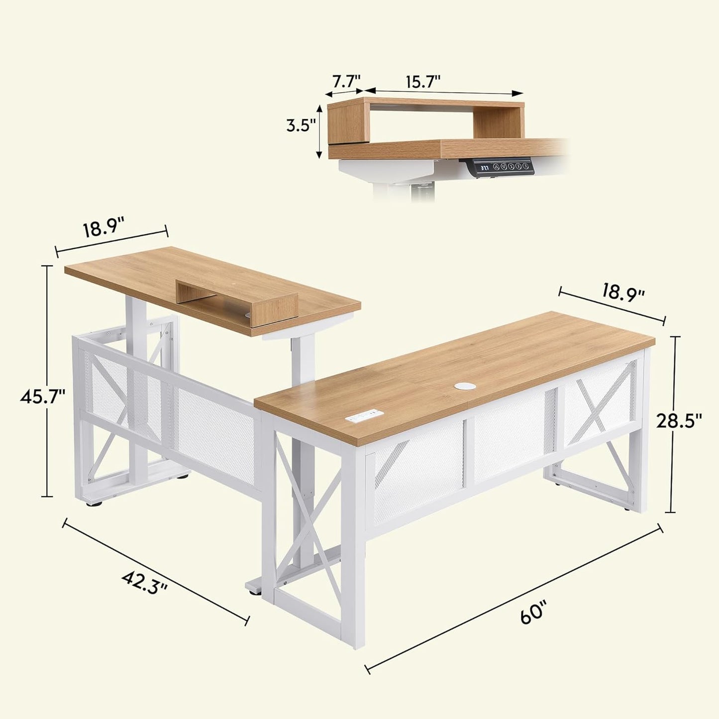 Yechen L Shape Standing Desk, Electric Corner Desk Height Adjustable, 61x60 Computer Desk with 4-in-1 Outlet, for Work Home Office, Livestreaming, Gaming, Natural Oak