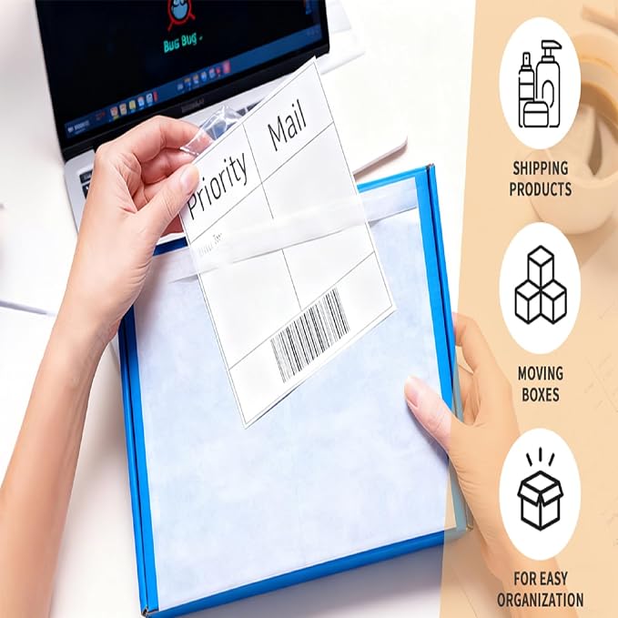 6" x 9" Shipping Label Sleeves Plastic Envelopes Self-Adhesive Top Loading - Image 6