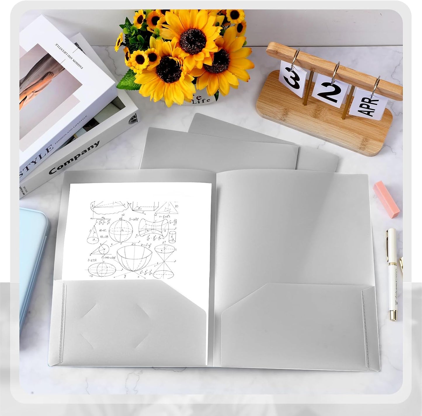 Gueevin 100 Pcs Two Pocket Folders Bulk Plastic File Folder with 2 Pockets Letter Size Paper Heavy Duty Durable Portfolios Case for Home Office School Business 11.61 x 9.45 Inch (Gray)