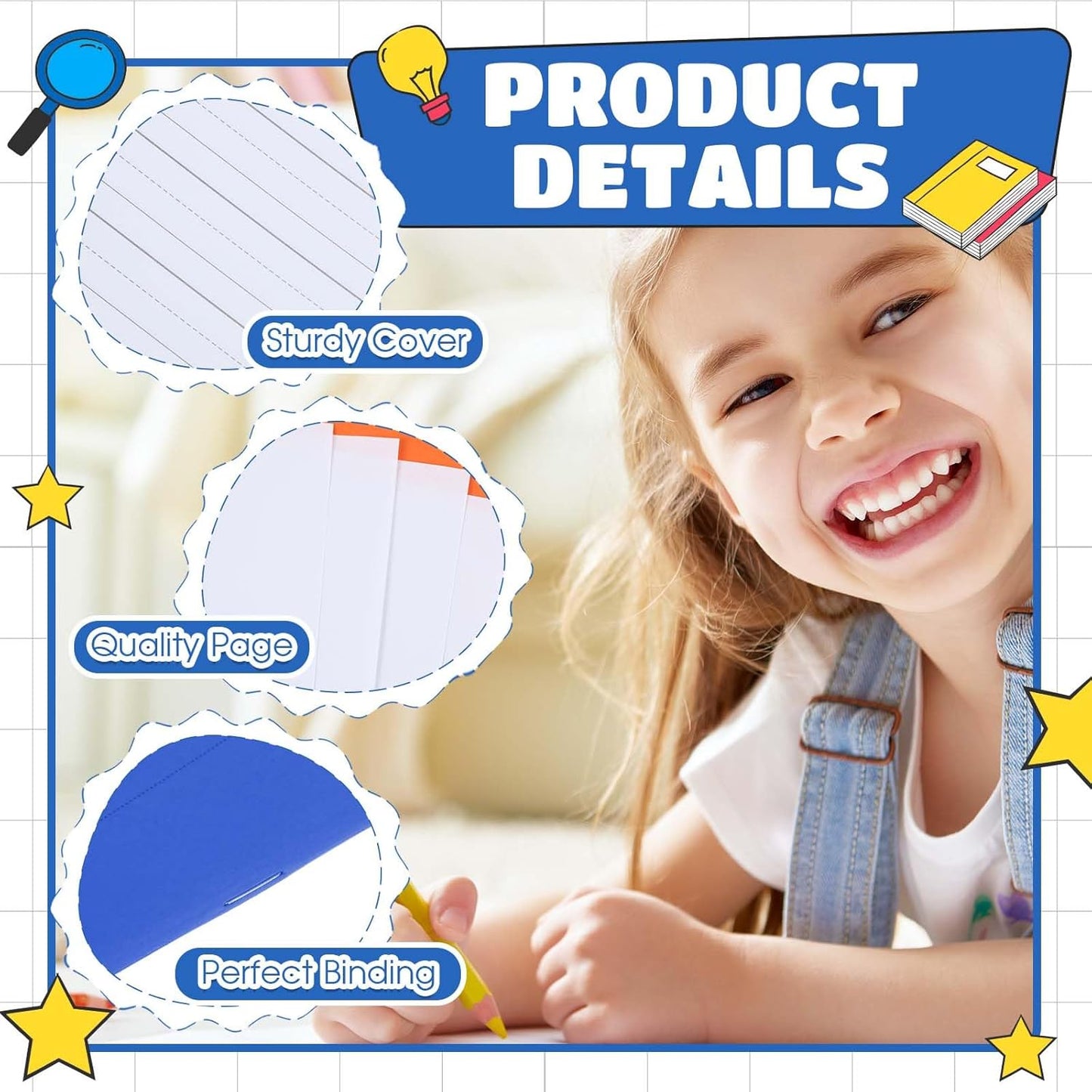 Henoyso 12 Pcs Primary Composition Notebook K-2 9 3/4 x 7 1/2 Inch Primary Journal, Back to School Supplies, Bulk Blank Writing Book for Kid to Write Draw Journal 60 Page Notebooks (Royal Blue)