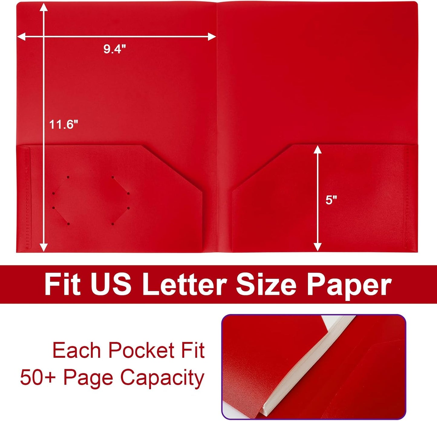 12-Pack Plastic Folders with Pockets,2-Pocket Poly Folders Holds 8-1/2" x 11" Paper for School/Office/Home, Assorted