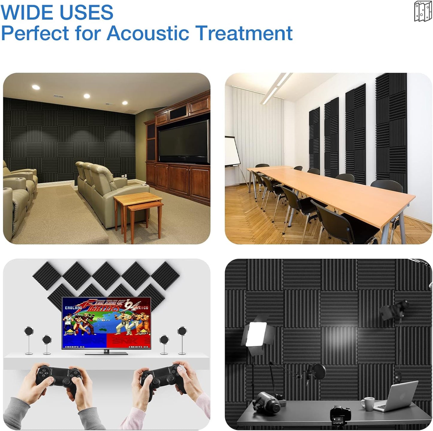 12 Pack Sound Proof Foam Panels for Walls,Self-Adhesive Foam Acoustic Panels Sound Absorbing,High Density Quick-Recovery Soundproof Wall Panels 12" X 12" X 1"-Black and Yellow