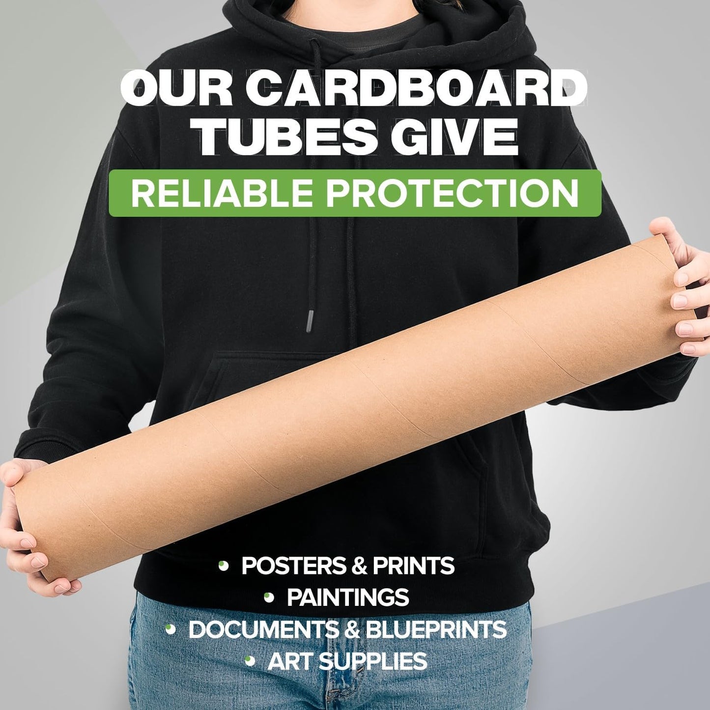 4" x 24" Reinforced Kraft Paper Mailing Tubes, Pack of 2 Tubes with 2 Caps Each – USPS Approved Poster Tube – Made in USA Cardboard Tube for Shipping and Storing Posters, Prints, Artwork, or Documents