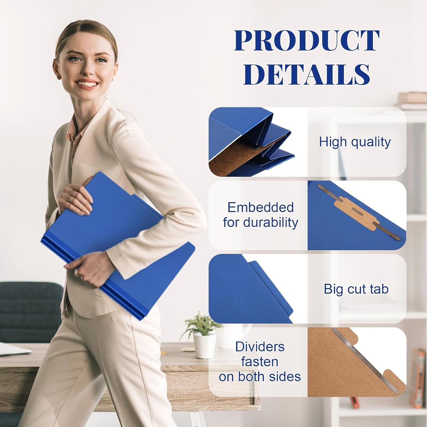 60 Pcs Classification Folders Letter Size, 1 Divider Pressboard File Folder with Fasteners, Expanding File Organizer Bulk for Teachers, Clergy, Office, Church, Christmas Donations (Dark Blue)