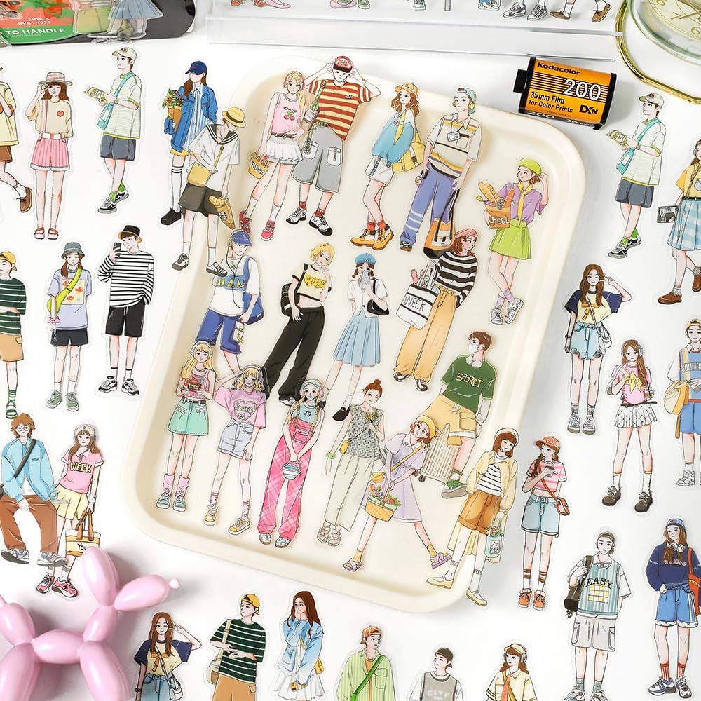 Alideco 120pcs Scrapbook Stickers Kawaii Sweet Girls People Boys Journaling Scrapbooking Junk Journal Crafts Embelishment Decoration Diary Stickers (mujijieshini)