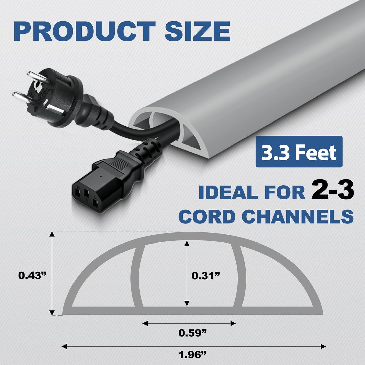 Floor Cord Cover for Wires on Floor Self Adhesive Cord Hider Floor Cable Management Wire Covers for Cords Protector Prevent Cable Trips Cord Cavity W 0.59" x H 0.31", Gray, 3.3Ft