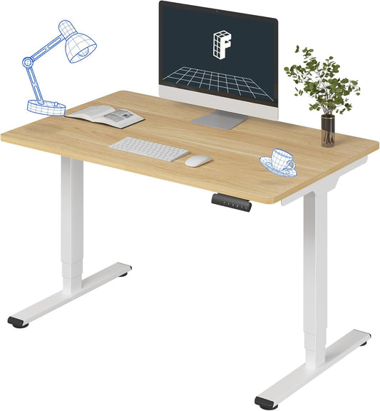FLEXISPOT E6 Essential 3 Stages Dual Motor Electric Standing Desk 48x30 Inch Whole-Piece Board Height Adjustable Electric Sit Stand Desk(White Frame + Maple Desktop, 2 Packages)