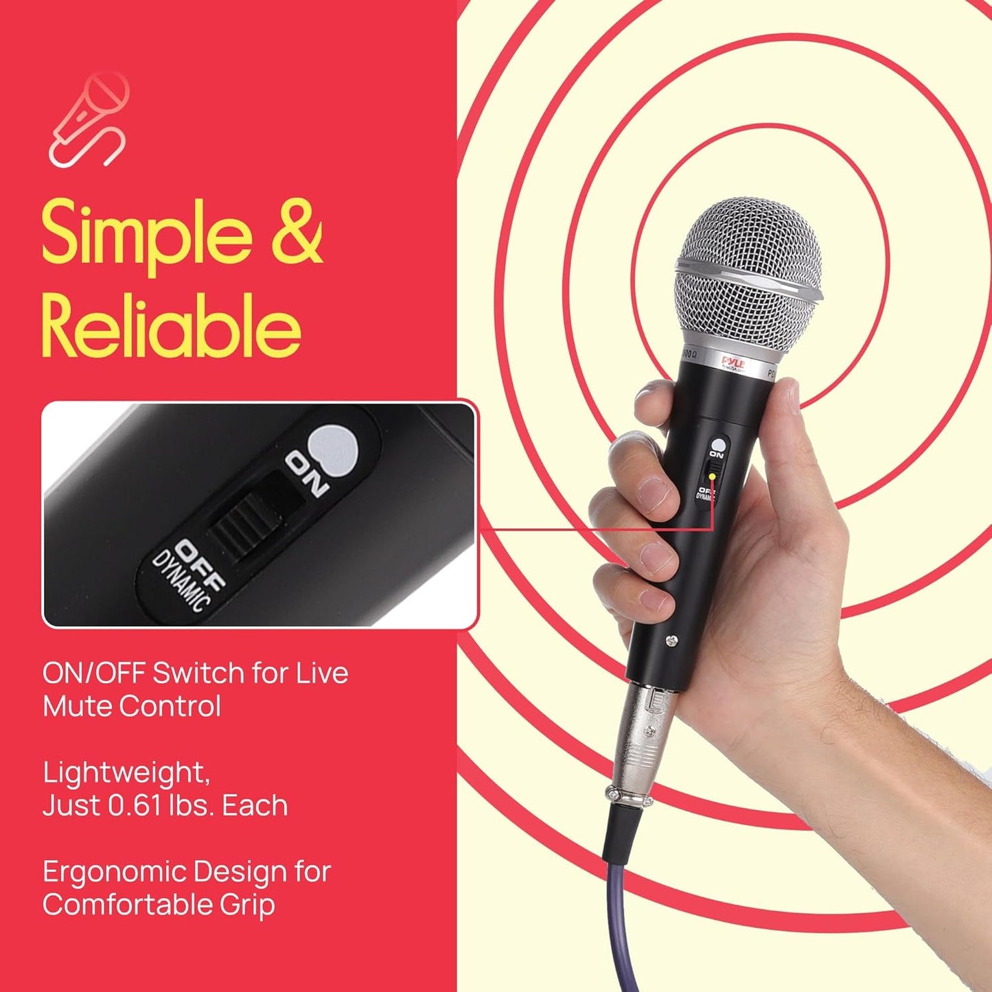 Pyle 3 Piece Professional Dynamic Microphone Kit Cardioid Unidirectional Vocal Handheld MIC with Hard Carry Case & Bag, Holder/Clip & 26ft XLR Audio Cable to 1/4'' Audio Connection (PDMICKT34),Black