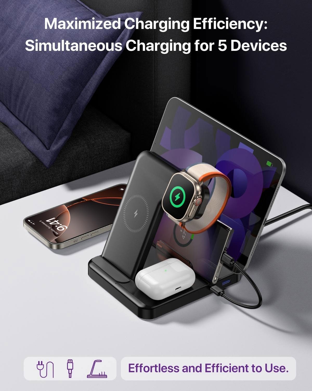 Intoval 5-in-1 Charging Station, for iPhones 17/17 Pro/17 Pro Max and Androids, iPad Pro/Air/Mini, Apple Watch 11/Ultra 3/Ultra 2/Ultra/10/9/8/7/SE, Wireless Charging Dock for Multiple Devices (Pink)