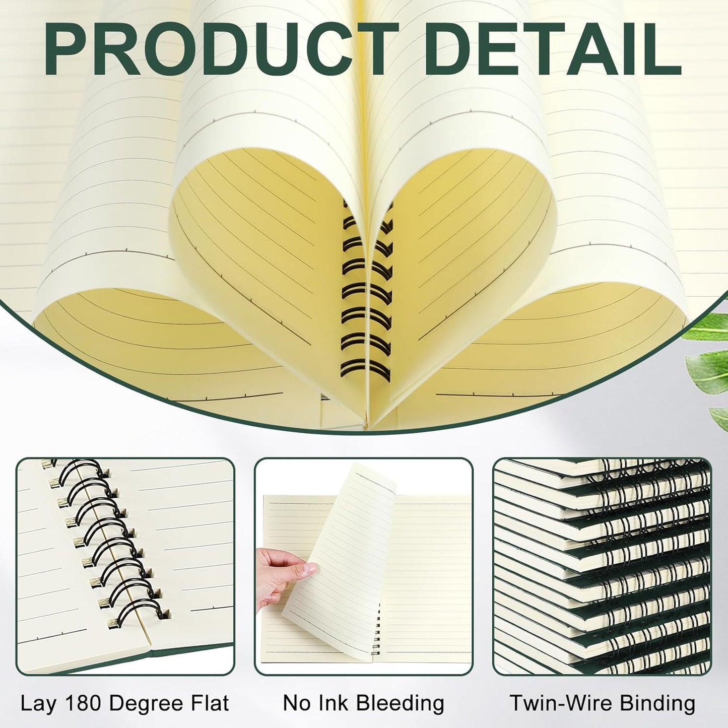 Yahenda Spiral Notebook Bulk A5 Journal Lined 8.3'' x 5.5'' Writing Composition Paper Small Notepad Subject Notebook for Students Office Business Back to School Supplies(Deep Green,36 Pcs)